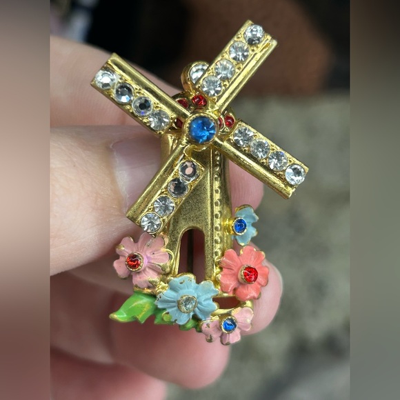 Jewelry - 009. Vintage Windmill Articulated Brooch and New Windmill Earrings